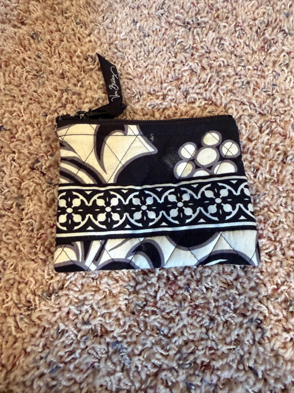 Vera Bradley Black & White Quilted Zip Pouch with Patterned Band